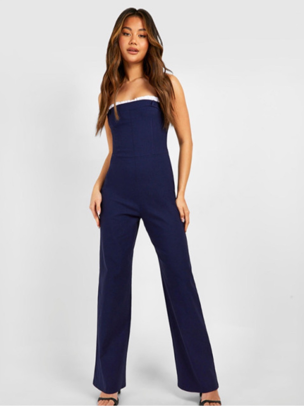 Monteau Navy Strapless Wide-Leg Jumpsuit